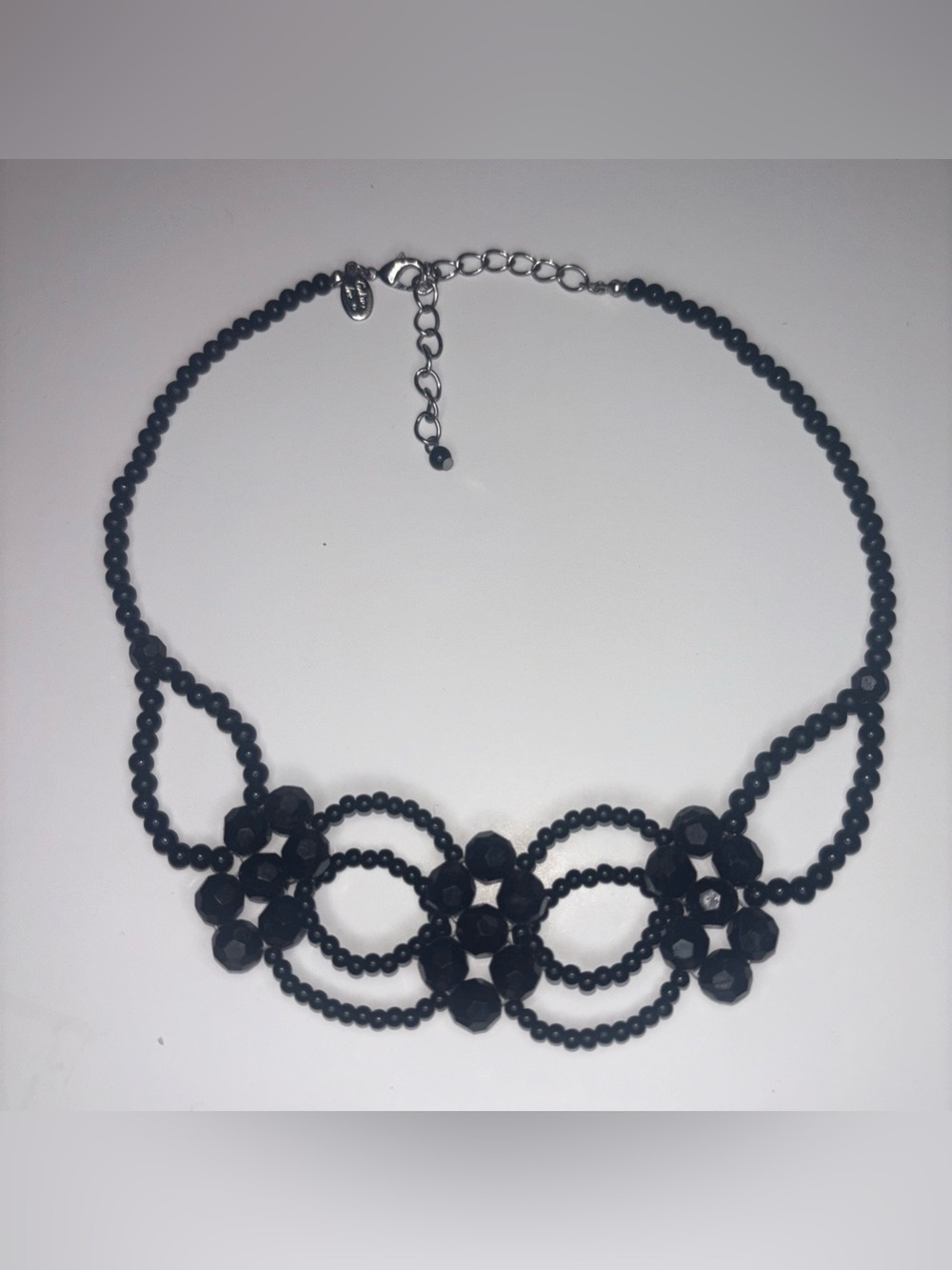 Cookie Lee Black Beaded Choker Necklace Whimsigoth Statement Bib Collar 16.5”